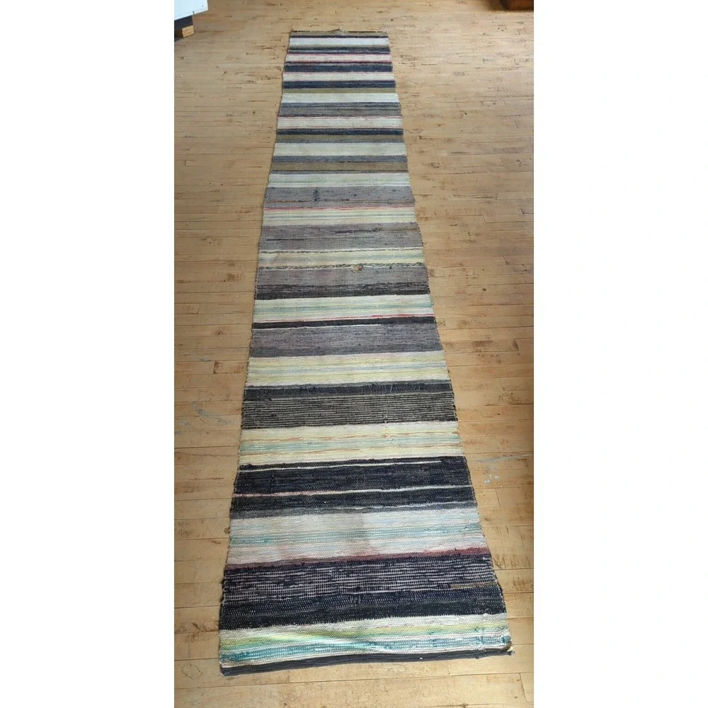 Antique Imported Swedish Hand‎ Made Rag Rug Runner (25.75